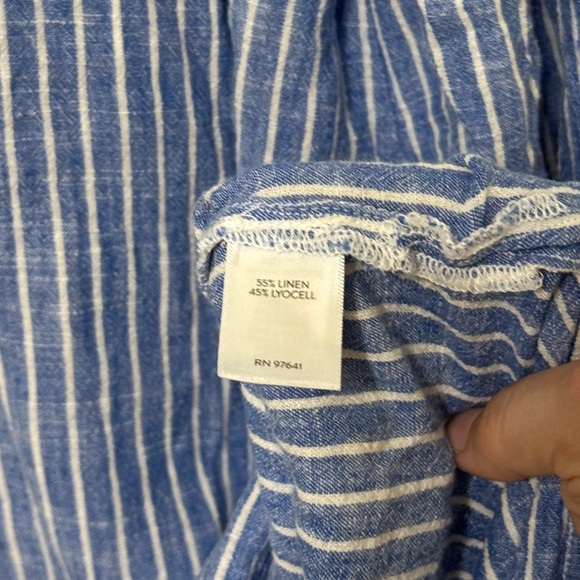 J. Jill Linen Button Down Shirt Dress Size Large Striped Midi Blue Beach - Picture 7 of 7